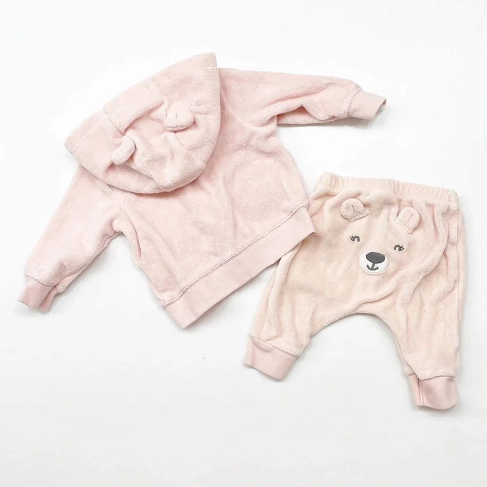 Carter's baby girls pink terry cloth zip up jacket + sweatpants